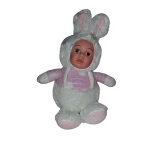 Megatoys 12" Plush Bunny‎ Rabbit Doll with Vinyl Face Pink & White
